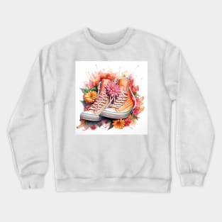 Sneakers With Flowers Watercolour Painting Crewneck Sweatshirt